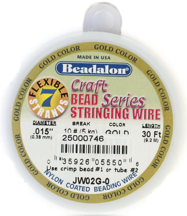 Beadalon .015/7 Stringing Wire 30ft Gold