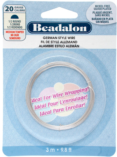 Beadalon German Style Wire 20ga Silver Half Round 3m(9.8ft)