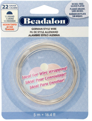 Beadalon German Style Wire 22ga Silver Half Round 5m(16.4ft)