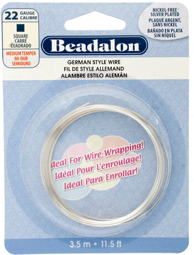Beadalon German Style Wire 22ga Silver Square 3.5m(11.5ft)