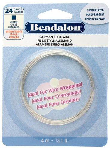 Beadalon German Style Wire 24ga Silver Square 4m(13.1ft)