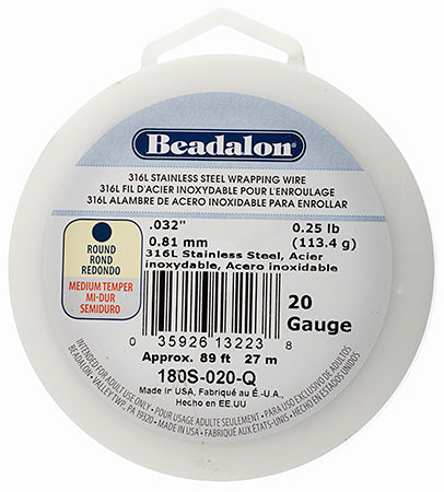 Beadalon 316L Stainless Steel Round 20ga 27m (89ft)