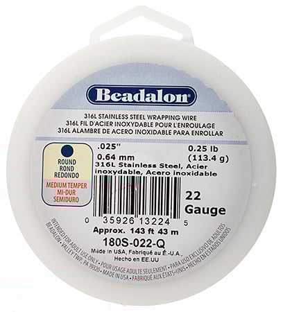 Beadalon 316L Stainless Steel Round 22ga 1/4lb (143ft)
