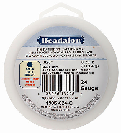 Beadalon 316L Stainless Steel Round 24ga 1/4lb 69m (227ft)