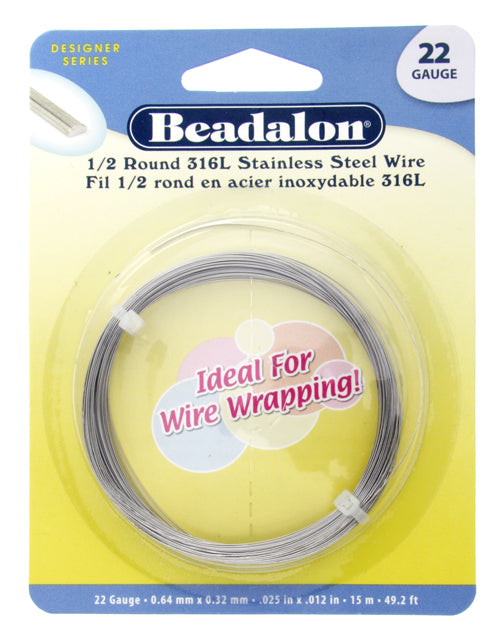 Beadalon 316L Stainless Steel Half Round 22ga 15m (49.2ft)