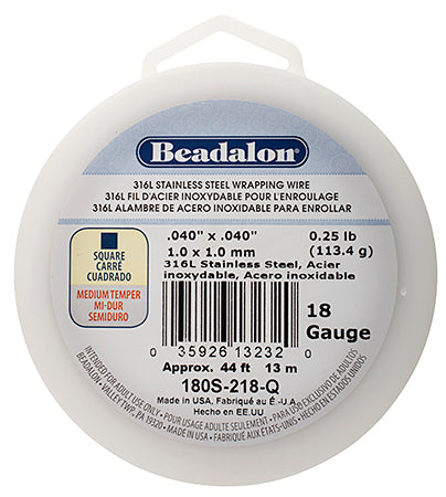Beadalon 316L Stainless Steel Square 18ga 1/4lb 44ft