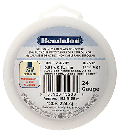 Beadalon 316L Stainless Steel Square 24ga 1/4lb 182ft