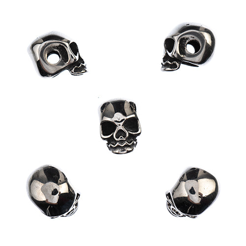 Stainless Steel Antique Silver Skull Bead 5pcs - Cosplay Supplies Inc