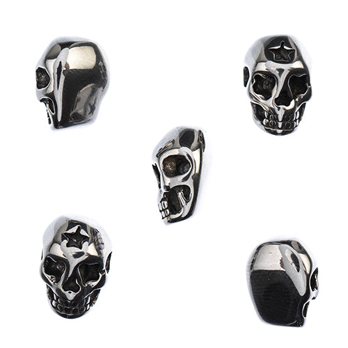 Stainless Steel Antique Silver Skull Bead 5pcs - Cosplay Supplies Inc