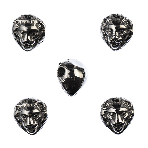 Stainless Steel Antique Silver Lion Head Bead 11x12mm 5pcs - Cosplay Supplies Inc