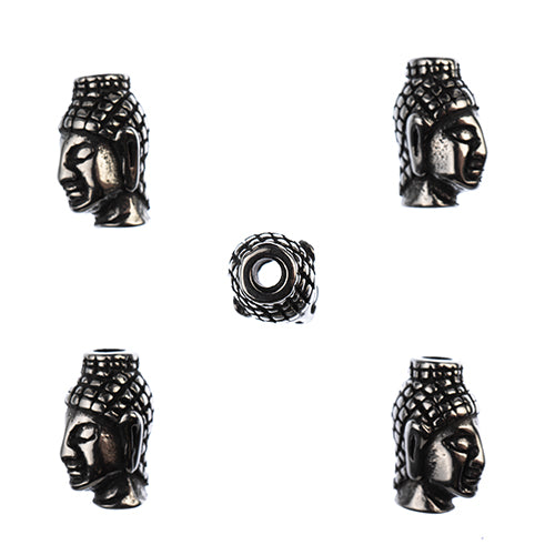 Stainless Steel Antique Silver Buddha Bead 5pcs - Cosplay Supplies Inc