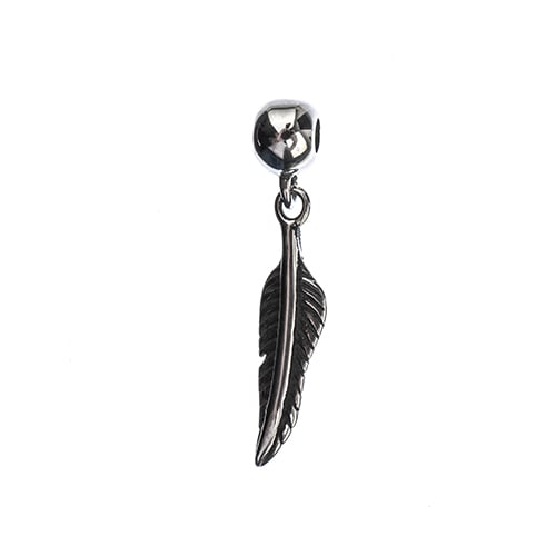 Stainless Steel Antique Silver Feather Dangle Bead 5x9mm/24x6mm 2pcs