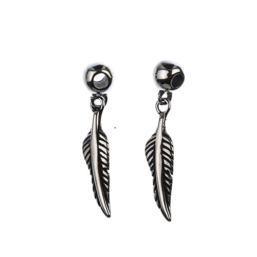 Stainless Steel Antique Silver Feather Dangle Bead 5x9mm/24x6mm 2pcs - Cosplay Supplies Inc