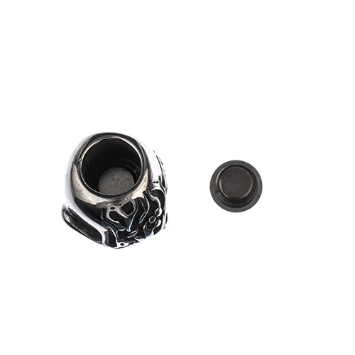 Stainless Steel Antique Silver Magnetic Glue-In Cord Clasp Skull 