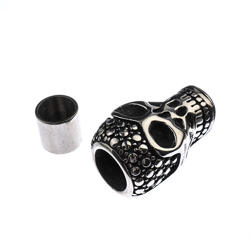 Stainless Steel Antique Silver Magnetic Glue-In Cord Clasp Skull 