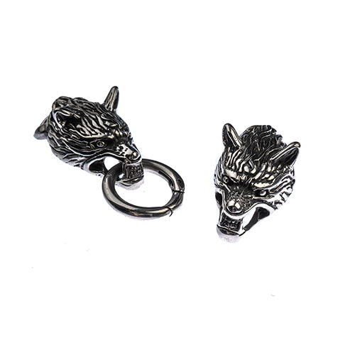 Stainless Steel Antique Silver Wolf Head Clasp 34x18mm/18mm