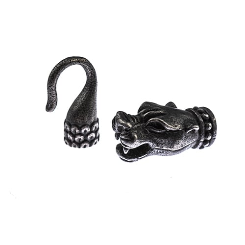 Stainless Steel Antique Silver Glue-In Cord Panther Head Hook Clasp 23x13mm/22x8mm 6mm Hole