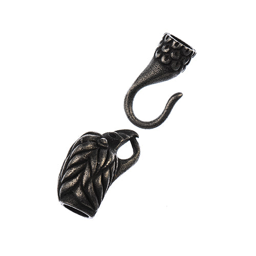 Stainless Steel Antique Silver Glue-In Cord Bird Head Hook Clasp 24x14mm/22x8mm (6mm Hole) - Cosplay Supplies Inc