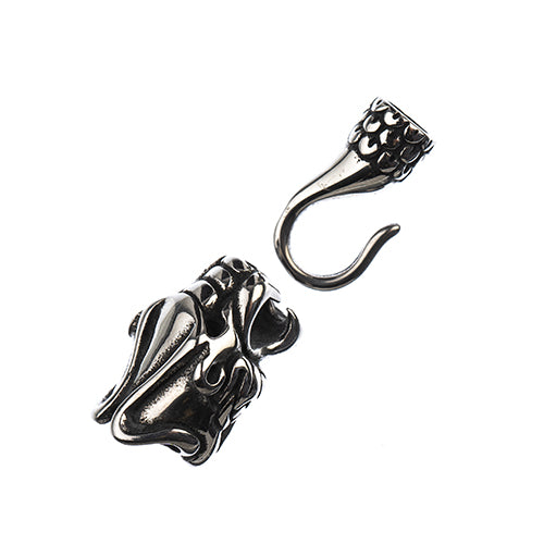 Stainless Steel Antique Silver Glue-In Cord Panther Head 2 Hook Clasp 23x10mm/22x8mm 6mm Hole - Cosplay Supplies Inc