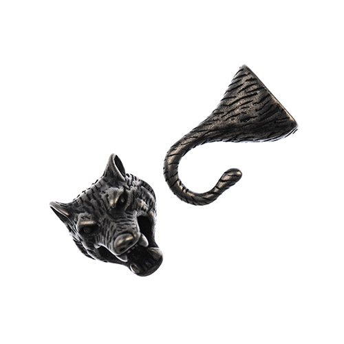 Stainless Steel Antique Silver Glue-In Cord Wolf Head Hook Clasp 27x18mm/22x8mm (6mm Hole) - Cosplay Supplies Inc