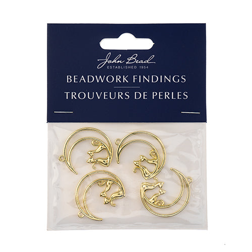 Beadwork Findings  Pendant Moon with Cats 21x26mm 4pcs