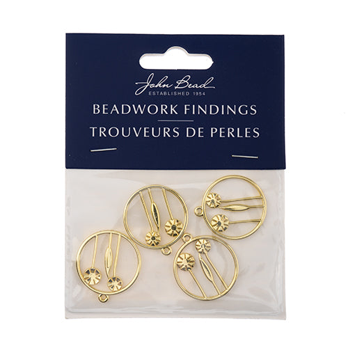 Beadwork Findings  Pendant Circle with Flowers 22x25mm 4pcs