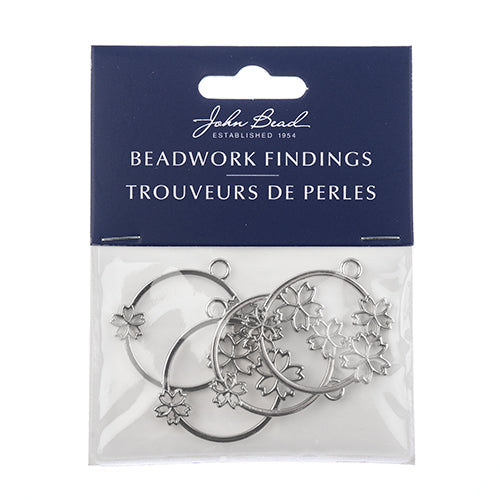 Beadwork Findings  Pendant Circle with Flowers 33x36mm 4pcs