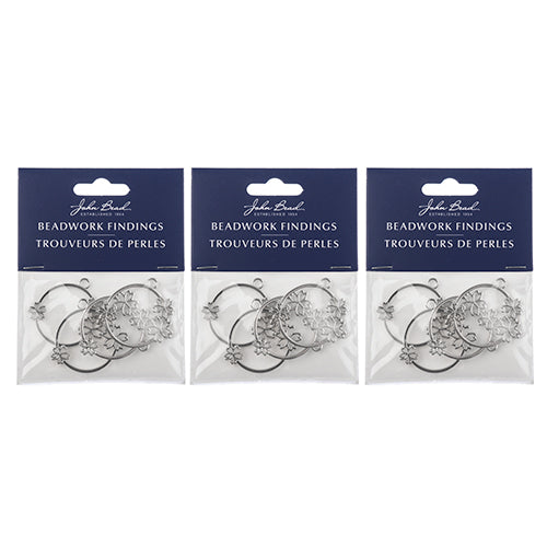 Beadwork Findings  Pendant Circle with Flowers 33x36mm 4pcs