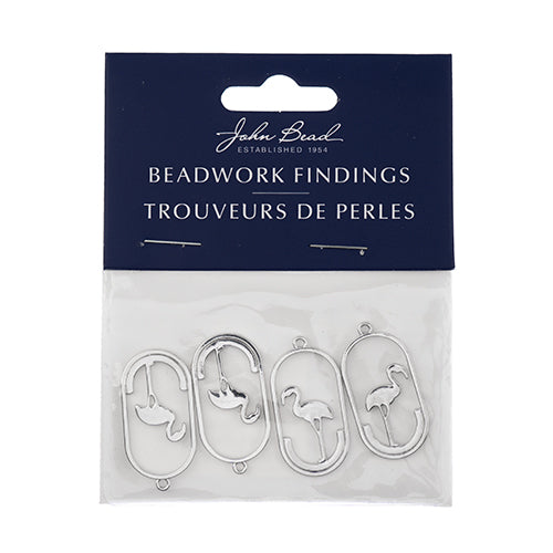 Beadwork Findings  Pendant Oval with Flamingo 15x30mm 4pcs