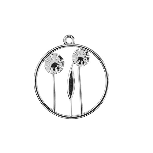 Beadwork Findings  Pendant Circle with Flowers 22x25mm 4pcs