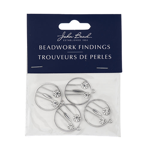 Beadwork Findings  Pendant Circle with Flowers 22x25mm 4pcs