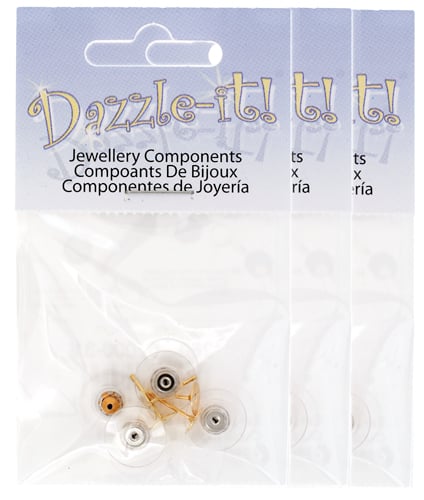 Ear Studs Flat & Barrel Clutch w/plastic - 2 pairs