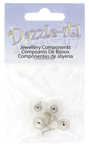 Ear Studs Flat & Barrel Clutch w/plastic - 2 pairs