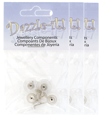 Ear Studs Flat & Barrel Clutch w/plastic - 2 pairs
