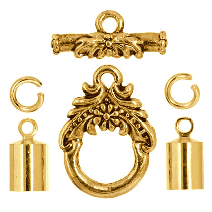 Kumihimo Finding Kit Gold End Cap/Jump Ring/Toggle