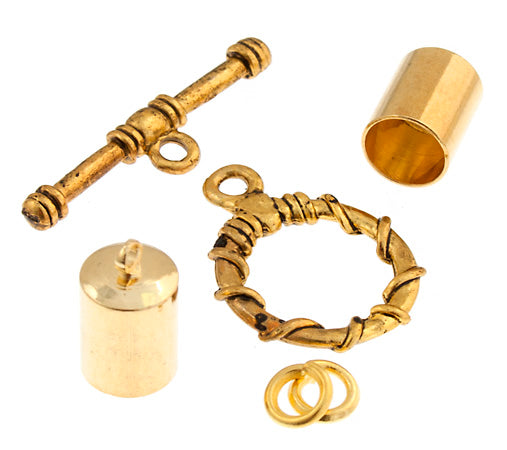 Kumihimo Finding Kit Gold End Cap/Jump Ring/Toggle