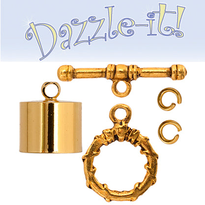 Kumihimo Finding Kit Gold End Cap/Jump Ring/Toggle