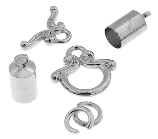 Kumihimo Finding Kit Silver End Cap/Jump Ring/Toggle