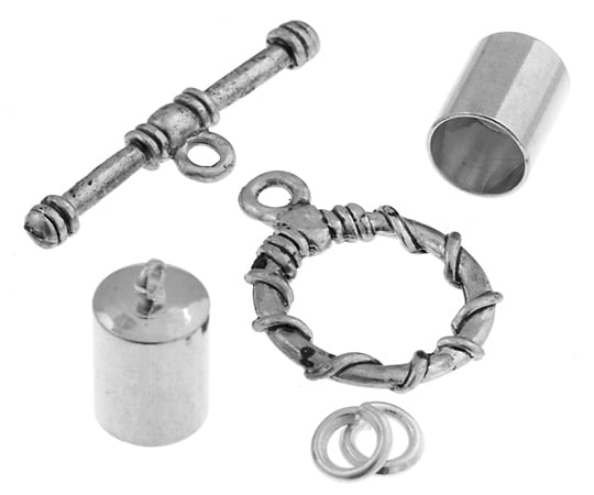 Kumihimo Finding Kit Silver End Cap/Jump Ring/Toggle