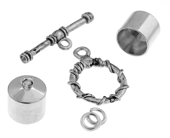 Kumihimo Finding Kit Silver End Cap/Jump Ring/Toggle