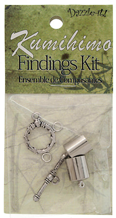 Kumihimo Finding Kit Silver End Cap/Jump Ring/Toggle