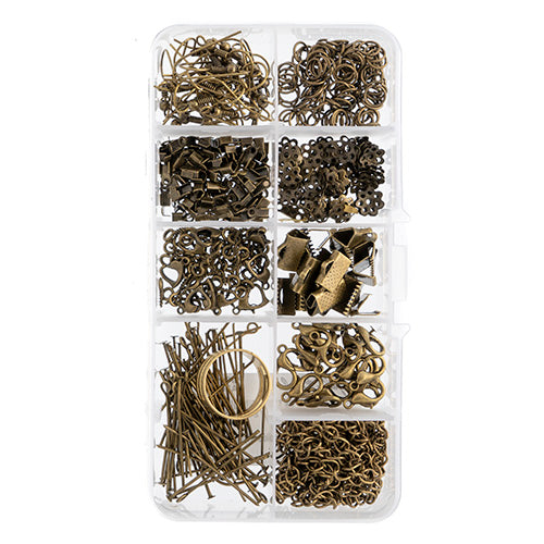 Findings - Assortment Box 9 Slots Antique Brass 461pcs