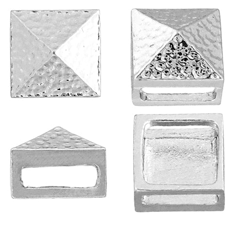 Slider - Square Spike Hammered (2pcs) 13x10mm  Lead Free / Nickel Free