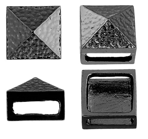 Slider - Square Spike Hammered (2pcs) 13x10mm  Lead Free / Nickel Free
