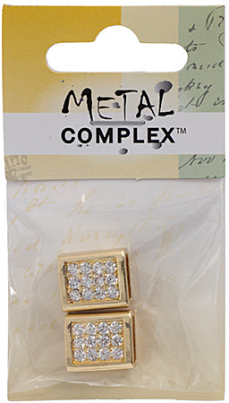 Slider - Rectangle With Crystals (2pcs) 15mm  Lead Free / Nickel Free