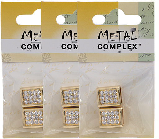 Slider - Rectangle With Crystals (2pcs) 15mm  Lead Free / Nickel Free