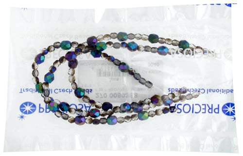 Fire-Polished Beads Mix Of 4mm Round Crystal/Azuro With 6mm Round Black AB Full Coating