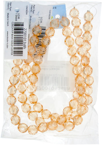 Czech Fire-Polished Round Bead 8mm Strands - Crystal/White Shades