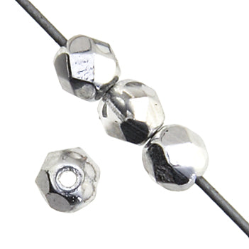 Czech Fire-Polished Round 4mm - Transparent Crystal/Grey Strands