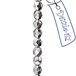Czech Fire-Polished Round 4mm - Transparent Crystal/Grey Strands